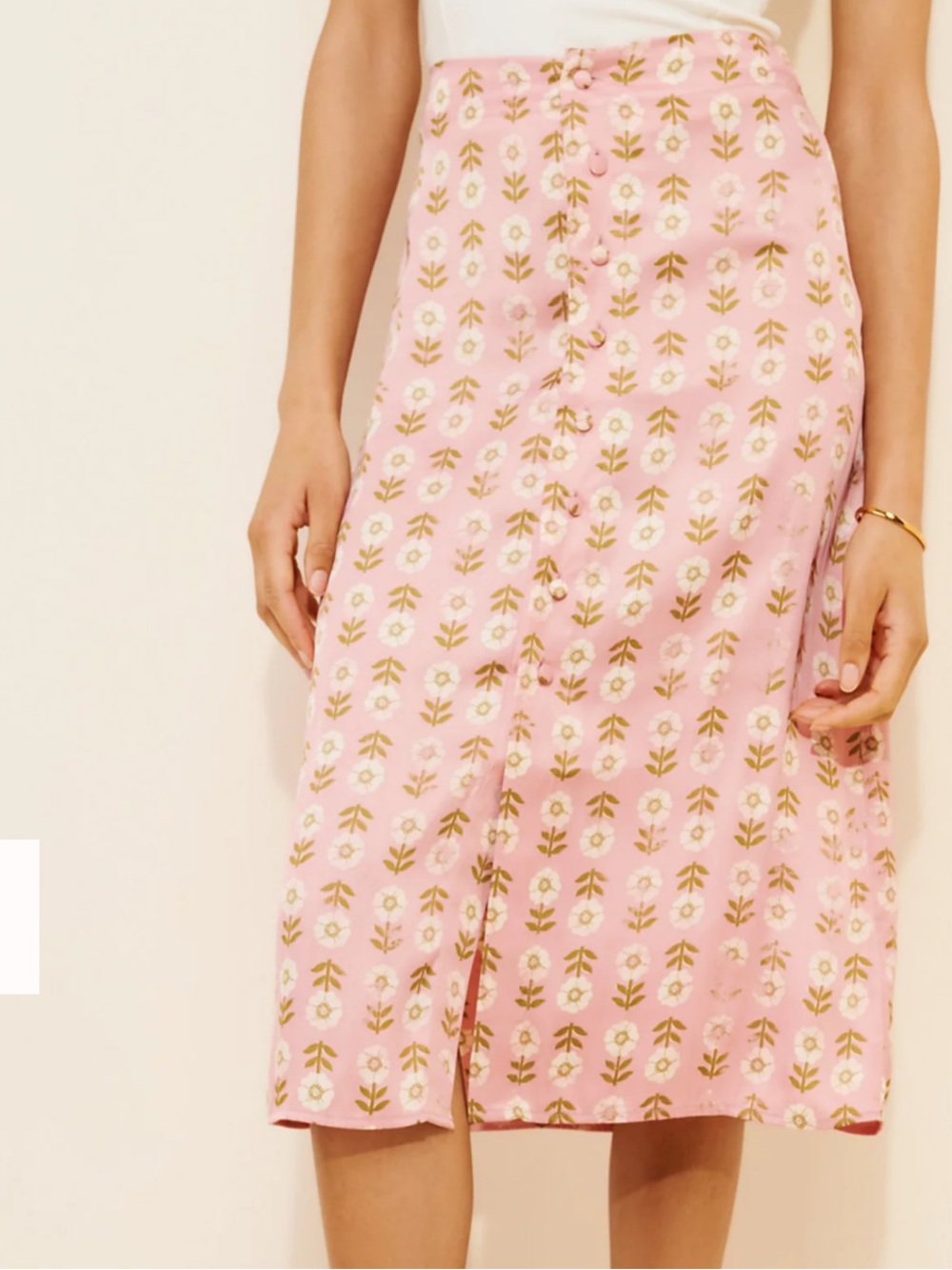 Free People Analise Printed Midi Skirt in Pink (Used Like New)